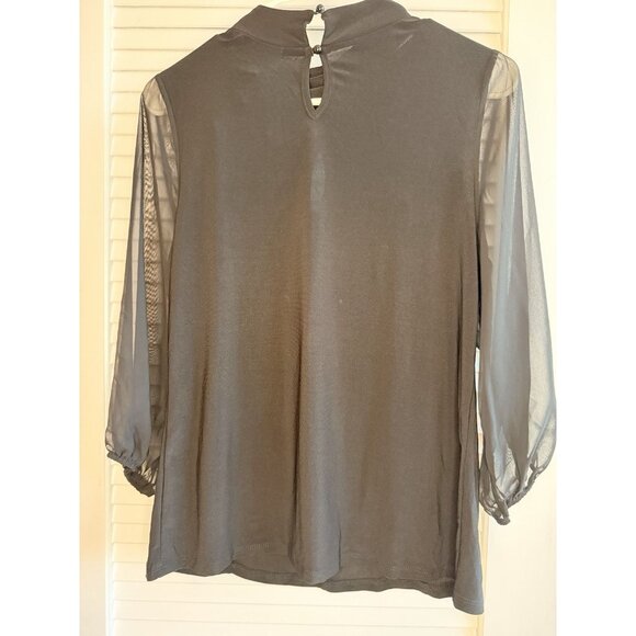 Adele & May Black Sheer Sleeve Mock Neck Keyhole Blouse Top Size S NWT - Picture 2 of 9